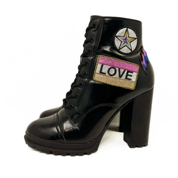 Aldo Glitteratti Lace up High Heel Combat Boots - Picture 4 of 11